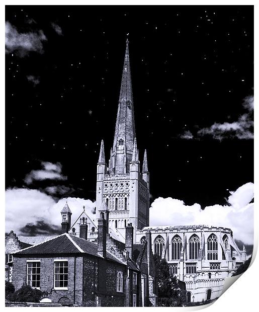 Norwich Cathedral Night Sky Print by Darren Burroughs