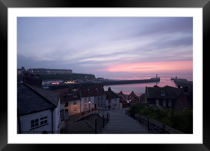 sunset whitby harbour Framed Mounted Print by simon sugden