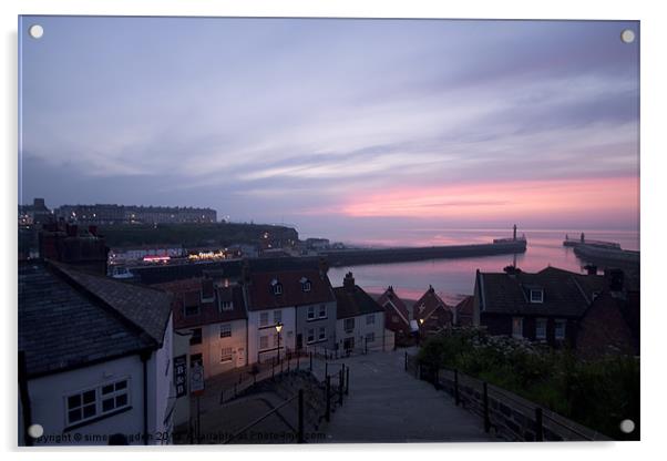 sunset whitby harbour Acrylic by simon sugden