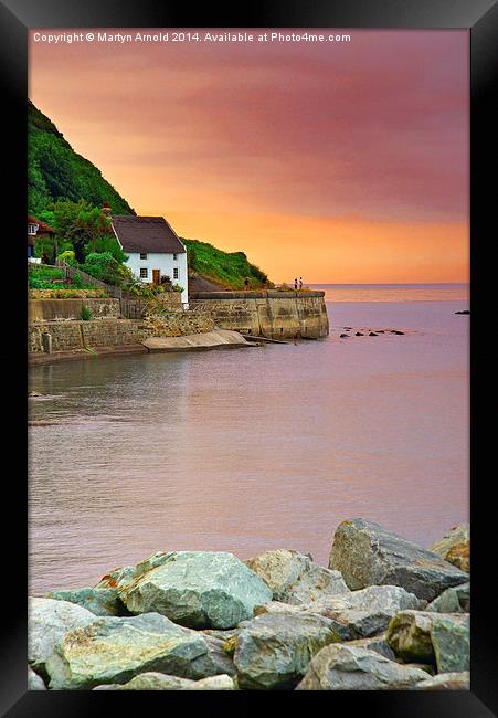 Evening over Runswick Bay Cottage North Yorkshire Framed Print by Martyn Arnold