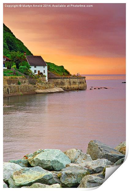 Evening over Runswick Bay Cottage North Yorkshire Print by Martyn Arnold