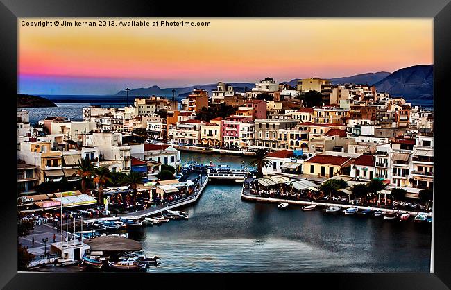 Agios Nikolaos At Sunset Framed Print by Jim kernan