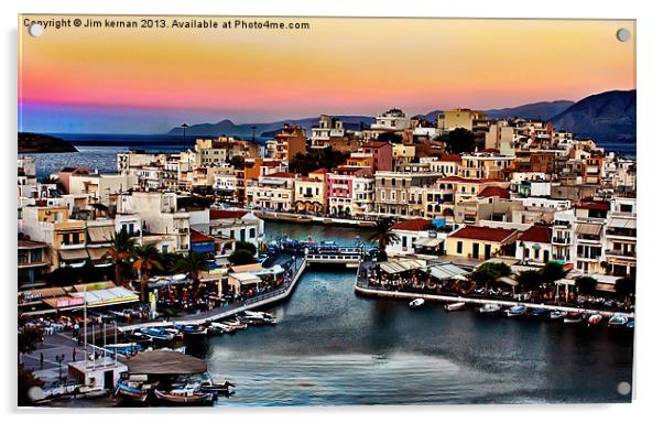 Agios Nikolaos At Sunset Acrylic by Jim kernan