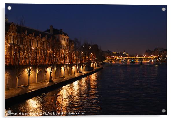 River Seine at Night Acrylic by Mark Hobson
