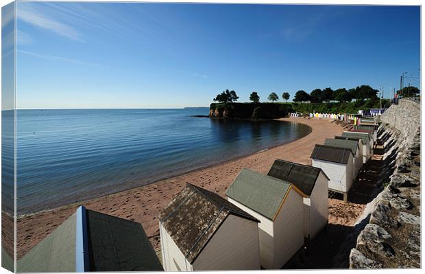 Beach Huts Corbyn Head Torquay Canvas Print by Rosie Spooner