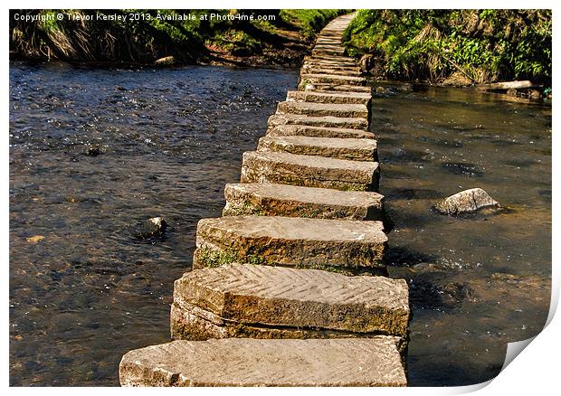 Stepping Stones at Lealholm Print by Trevor Kersley RIP