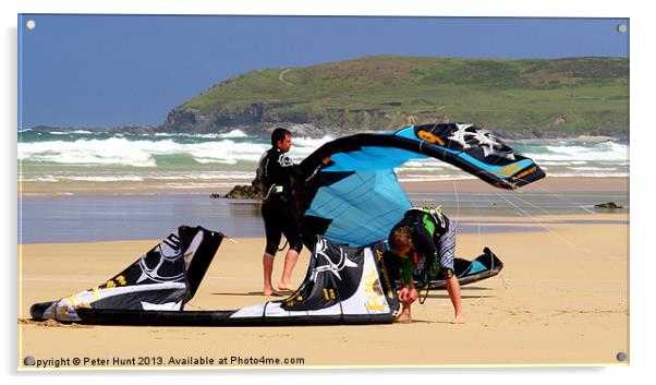 Kitesurfing in Cornwall Acrylic by Peter F Hunt