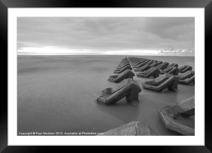 Incoming tide at dusk B+W Framed Mounted Print by Paul Madden