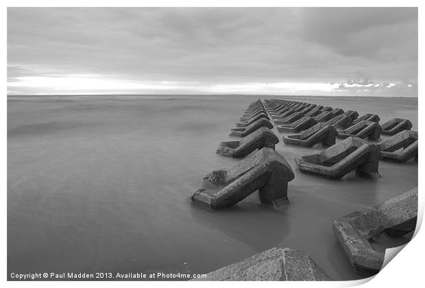 Incoming tide at dusk B+W Print by Paul Madden