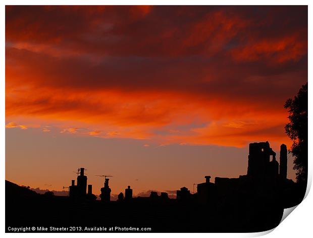 Corfe Castle Sunset 2 Print by Mike Streeter