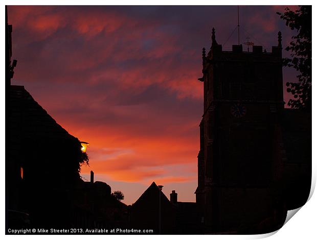 Corfe Castle Sunset 3 Print by Mike Streeter