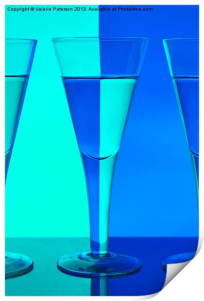 Blue Wine Goblets Print by Valerie Paterson