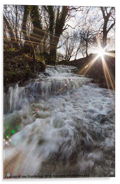 LENS FLARE with gushing stream, winter Acrylic by Izzy Standbridge
