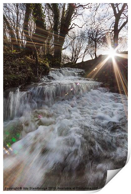 LENS FLARE with gushing stream, winter Print by Izzy Standbridge