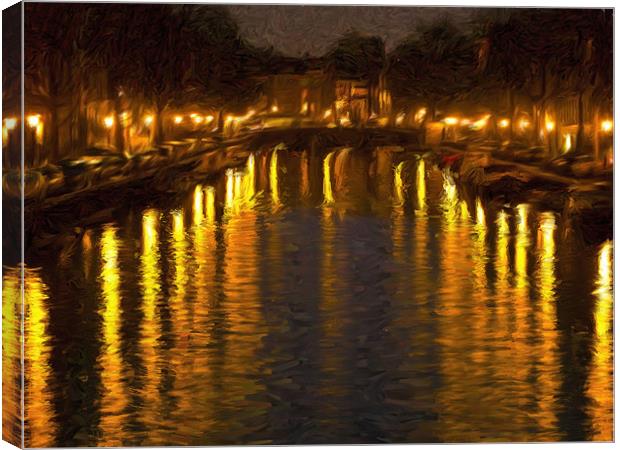 Amsterdam Canal Oil Painting Effect Canvas Print by Glen Allen