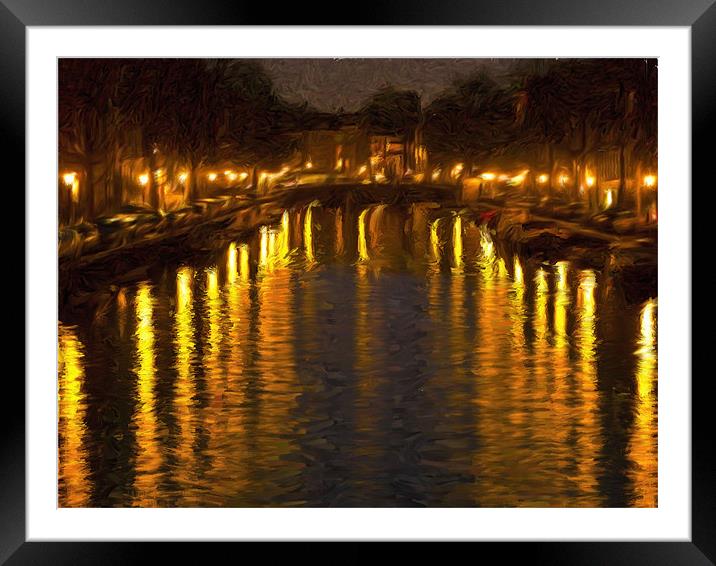 Amsterdam Canal Oil Painting Effect Framed Mounted Print by Glen Allen