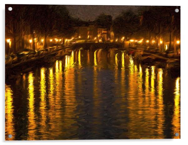 Amsterdam Canal Oil Painting Effect Acrylic by Glen Allen