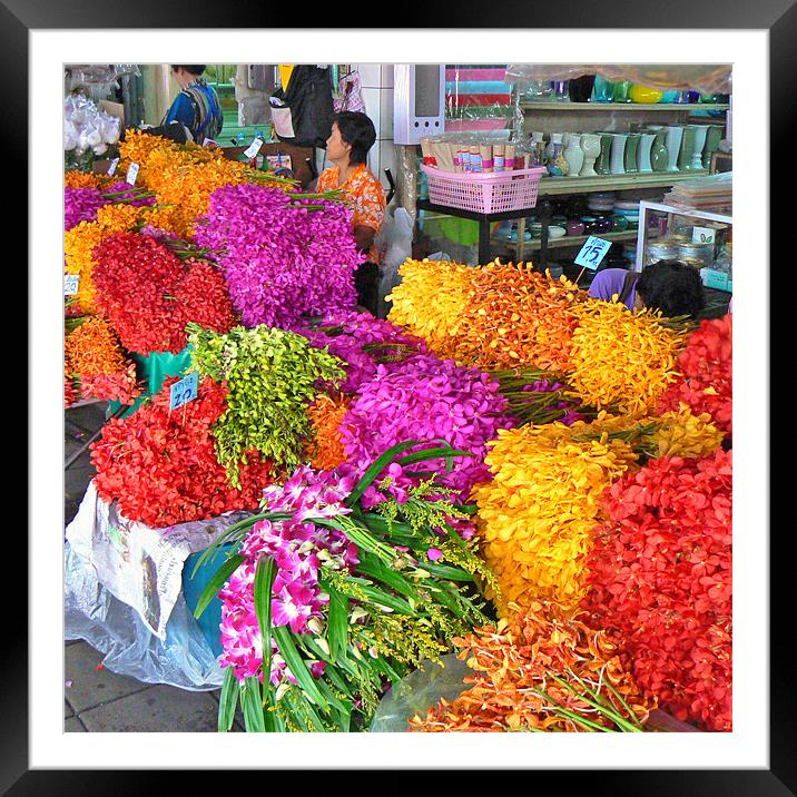 Flower Market, Bangkok, Thailand Framed Mounted Print by sue kirman