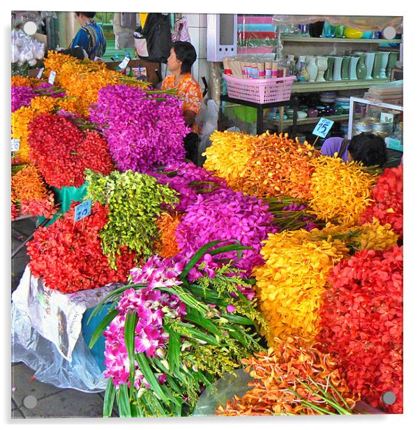 Flower Market, Bangkok, Thailand Acrylic by sue kirman
