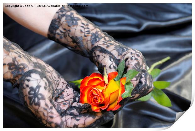 Lace gloves and rose Print by Jean Gill