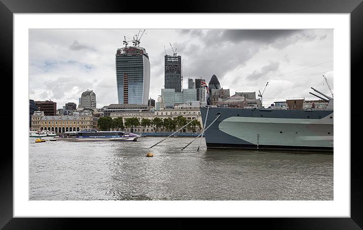 HMS Belfast and the City Framed Mounted Print by Nigel Jones