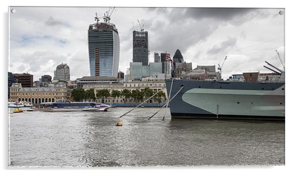 HMS Belfast and the City Acrylic by Nigel Jones