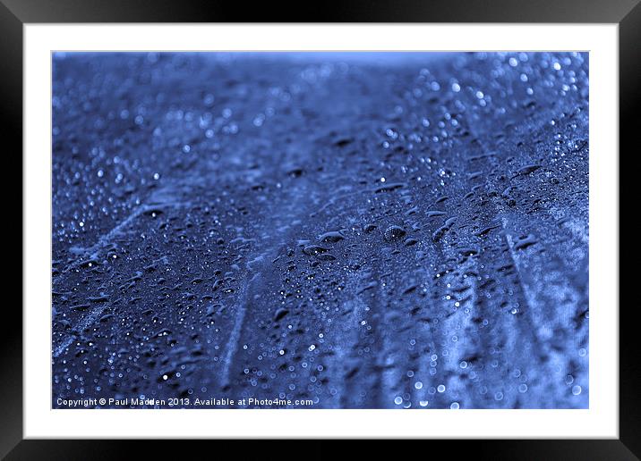 Raindrops on an umbrella Framed Mounted Print by Paul Madden