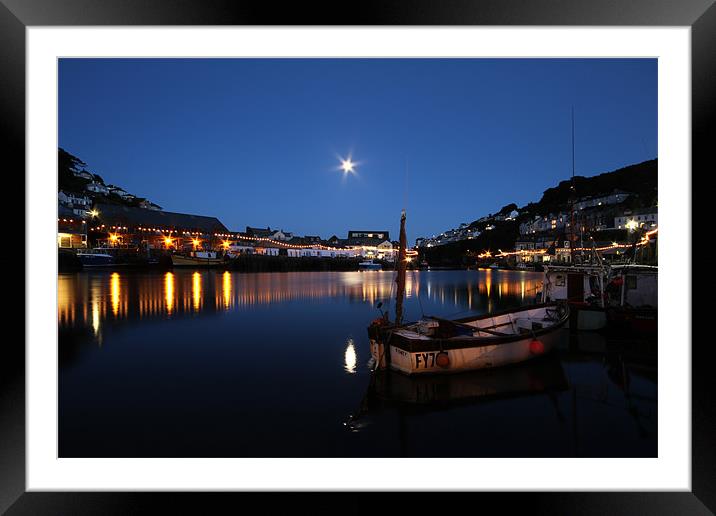 Looe Harbour at night Framed Mounted Print by Oxon Images