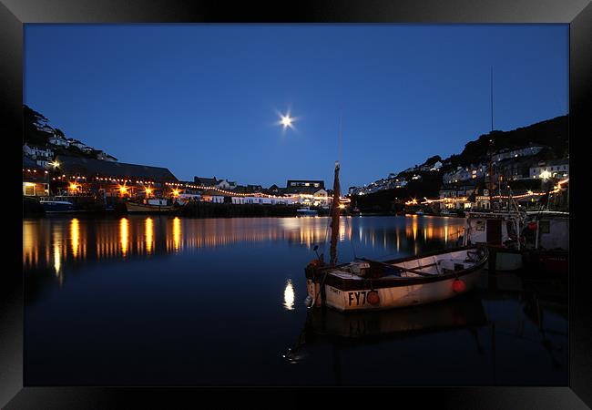 Looe Harbour at night Framed Print by Oxon Images