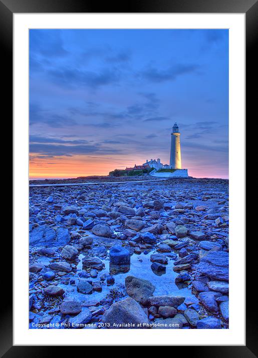 St Marys Lighthouse at Sunset Framed Mounted Print by Phil Emmerson