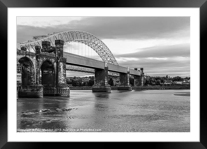 Runcorn Bridge - Black and white Framed Mounted Print by Paul Madden