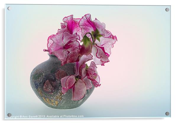 Vase of Pretty Pink Sweet Peas 2 Acrylic by Ann Garrett