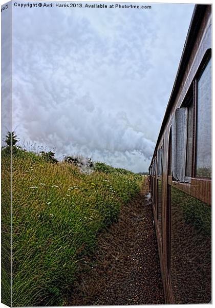 Steam train coach reflection Canvas Print by Avril Harris