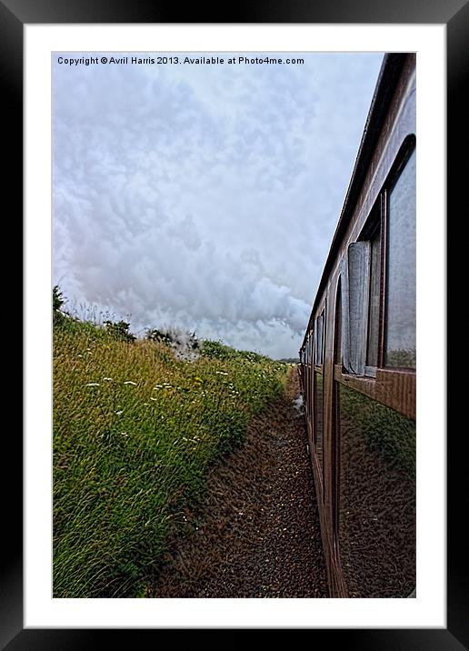 Steam train coach reflection Framed Mounted Print by Avril Harris
