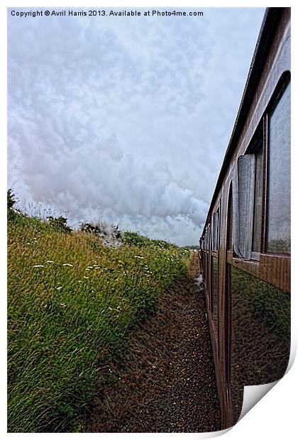 Steam train coach reflection Print by Avril Harris