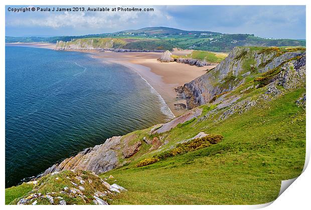 Three Cliffs Bay Print by Paula J James