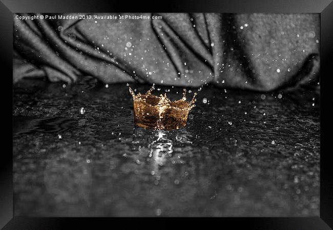 Golden crown water drop Framed Print by Paul Madden