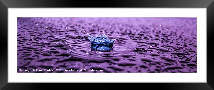 Blue water drop on purple Framed Mounted Print by Paul Madden