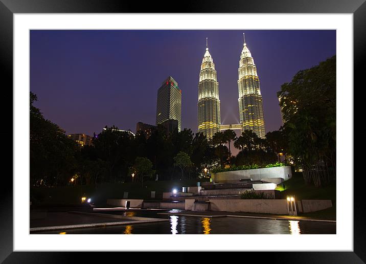 Twin Towers at Night Framed Mounted Print by Ankor Light