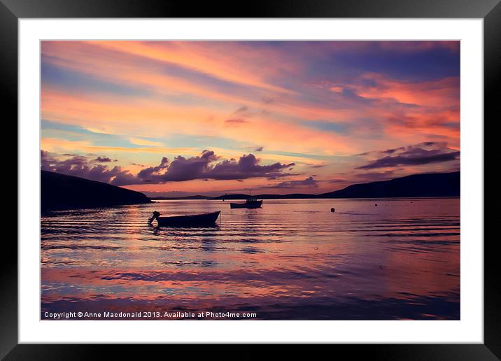 Small Boats In Shetland Sunset Framed Mounted Print by Anne Macdonald