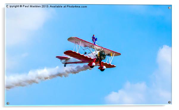 Wingwalker at Southport airshow Acrylic by Paul Madden