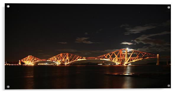 Forth Bridge Full Moon Acrylic by martin sweeny