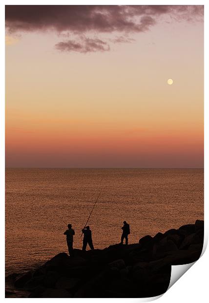 Sunset Sea Fishing Print by Anthony Michael 