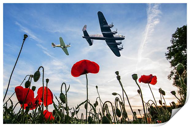 Lancaster & Spitfire over Poppy Field Print by Robert  Radford