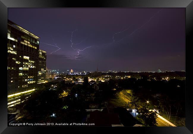 Lightning over KL Framed Print by Perry Johnson