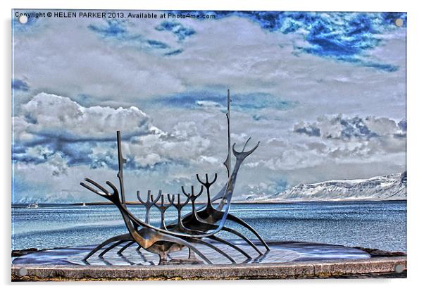 Viking Ship Sculpture Acrylic by HELEN PARKER