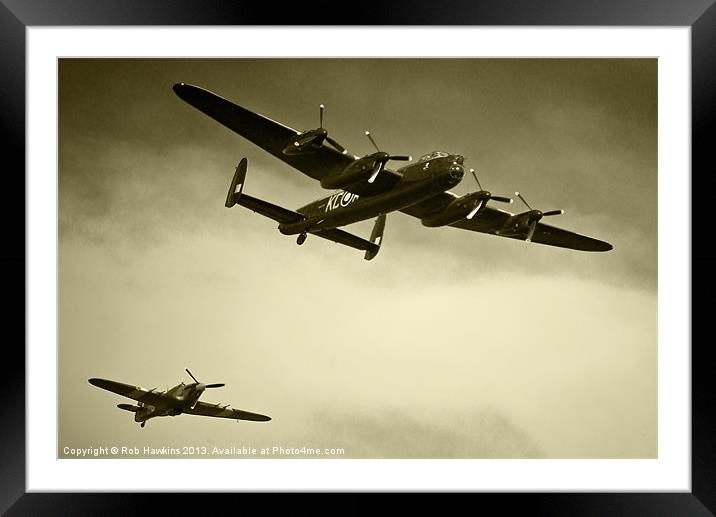 Lancaster and the Hurricane Framed Mounted Print by Rob Hawkins