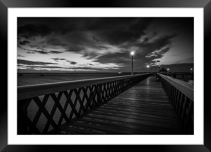 Night Time Pier Mono Framed Mounted Print by Ian Johnston  LRPS