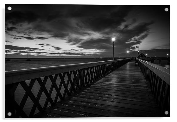 Night Time Pier Mono Acrylic by Ian Johnston  LRPS