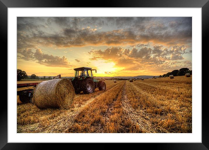 Tractor Harvesting Sunset Framed Mounted Print by Simon West